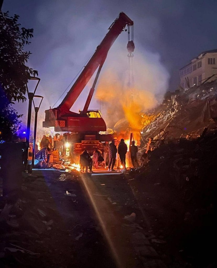 Turkey earthquake building rubble/crane