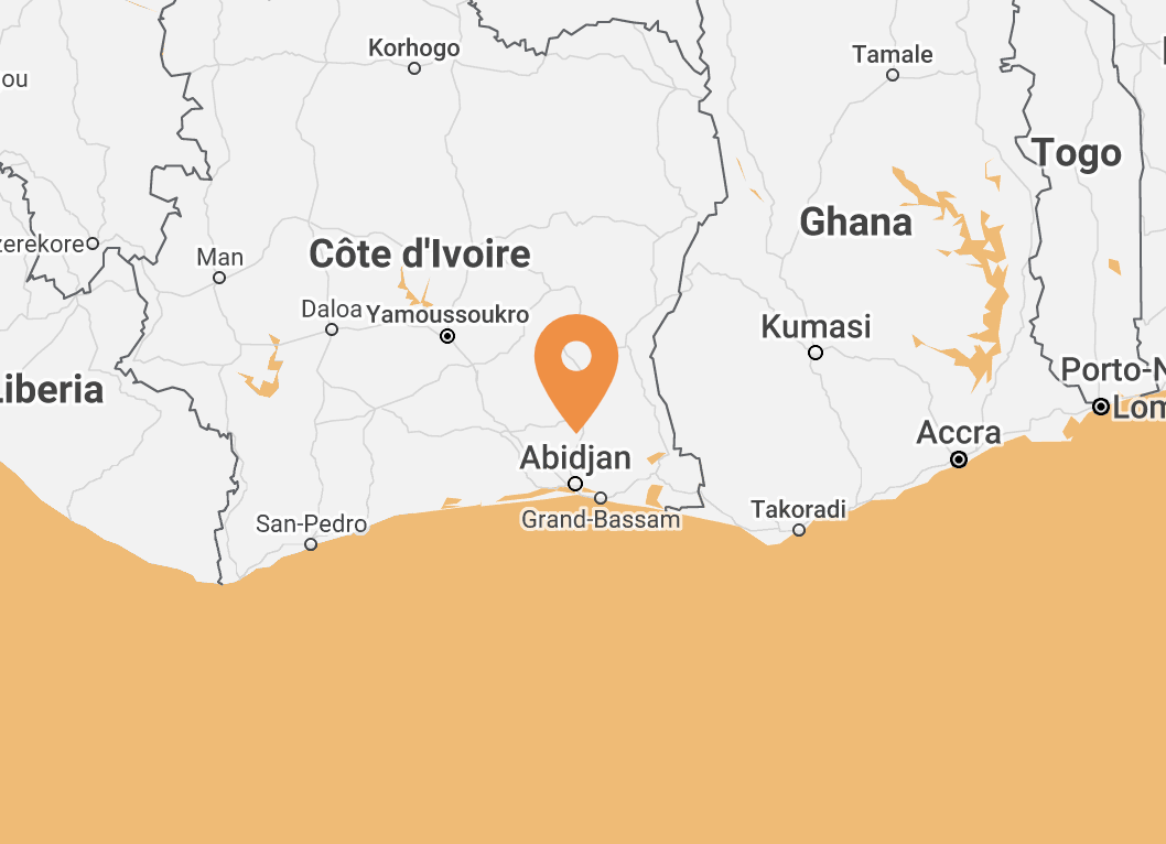 close up map of Cote d'Ivoire